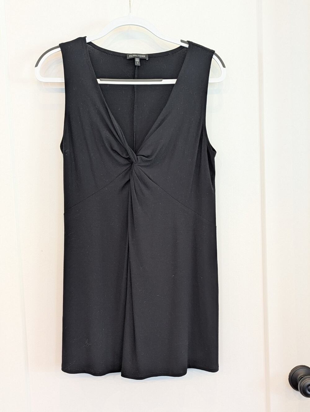 Eileen Fisher Black Twist Front Sleeveless Mini Short Dress M Preppy Gothic EUC